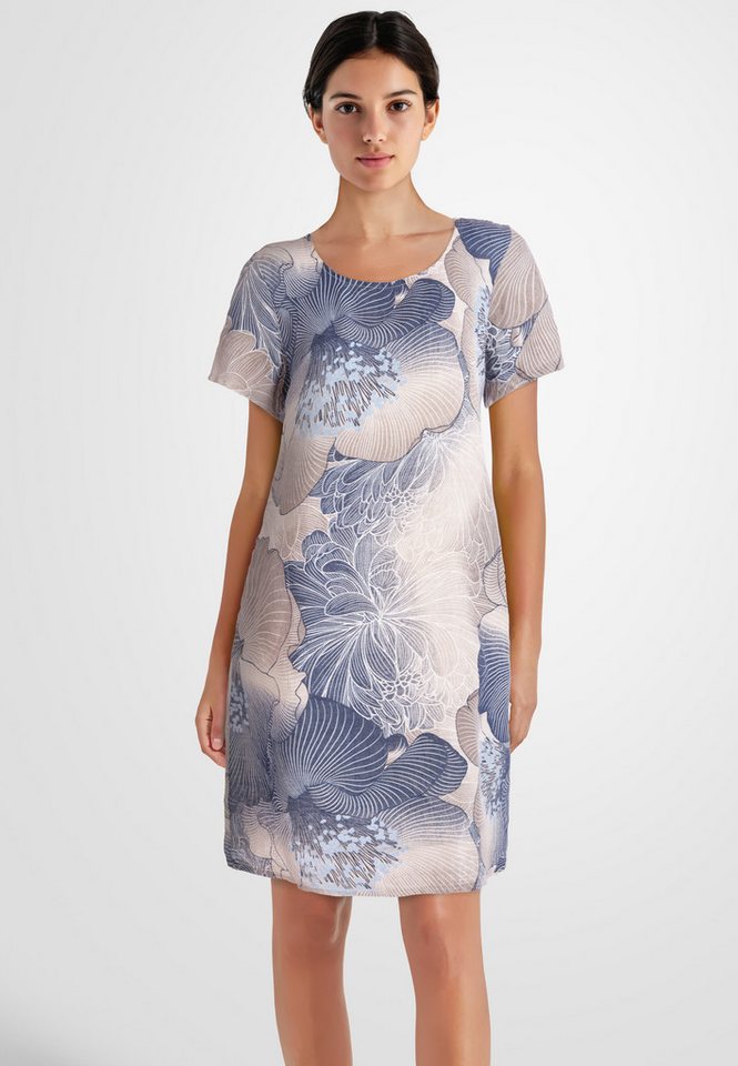 PEKIVESSA Sommerkleid Leinenkleid knielang mit kurzen Ärmeln Leinenstoff mit Blumenmuster von PEKIVESSA