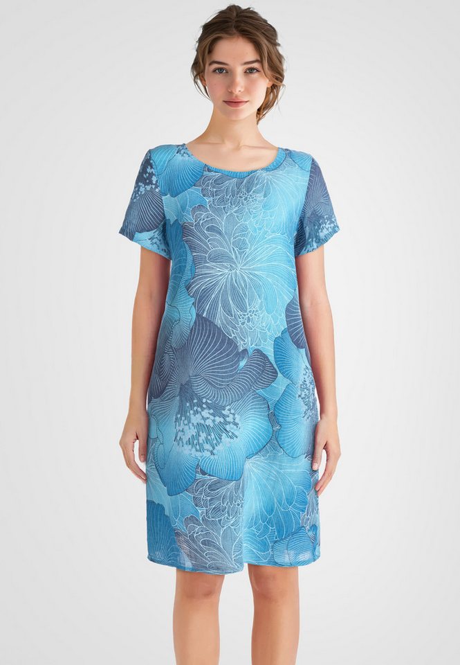 PEKIVESSA Sommerkleid Leinenkleid knielang mit kurzen Ärmeln Leinenstoff mit Blumenmuster von PEKIVESSA