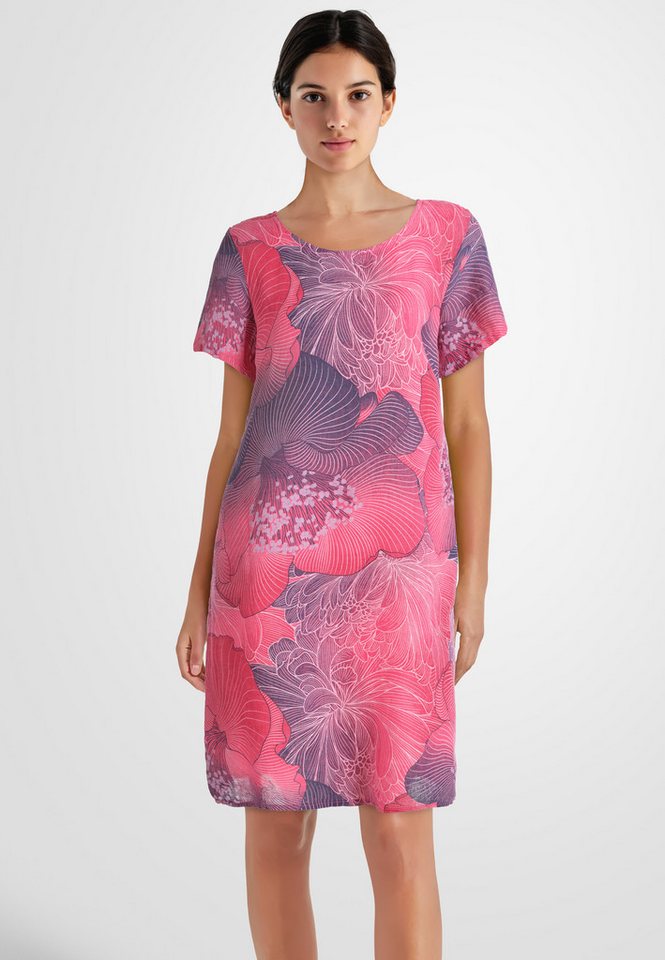 PEKIVESSA Sommerkleid Leinenkleid knielang mit kurzen Ärmeln Leinenstoff mit Blumenmuster von PEKIVESSA