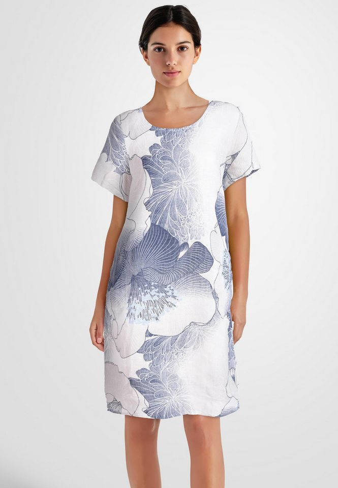 PEKIVESSA Sommerkleid Leinenkleid knielang mit kurzen Ärmeln Leinenstoff mit Blumenmuster von PEKIVESSA