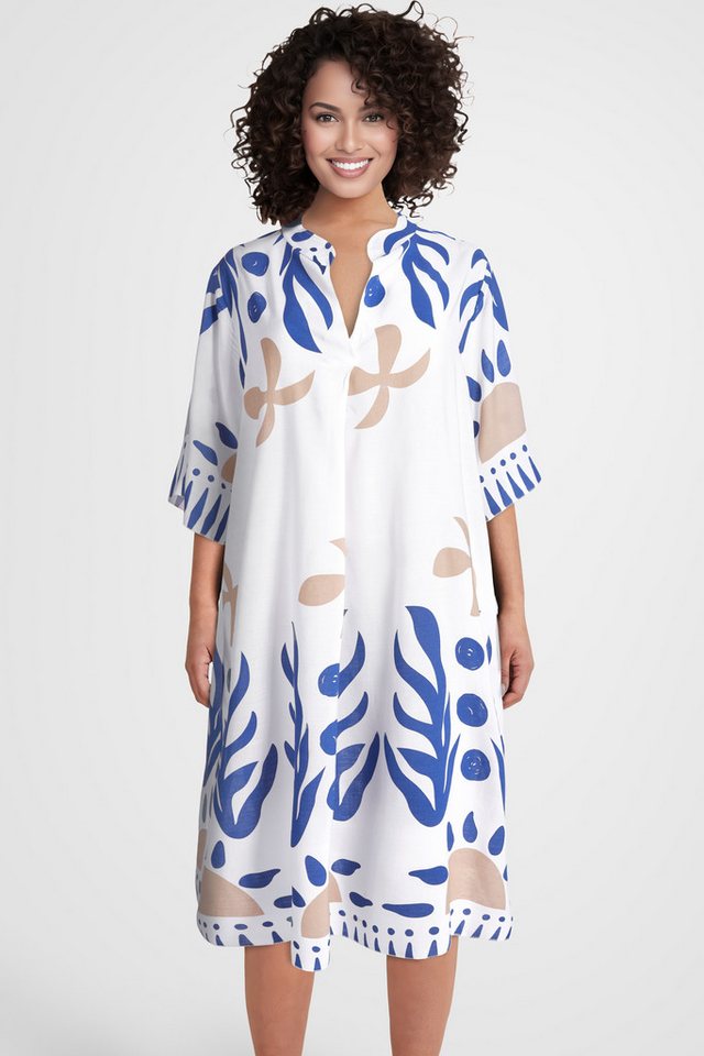 PEKIVESSA Sommerkleid Weites Blusenkleid wadenlang kurzarm mit Stehkragen in A-Linie von PEKIVESSA