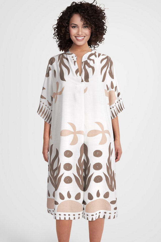 PEKIVESSA Sommerkleid Weites Blusenkleid wadenlang kurzarm mit Stehkragen in A-Linie von PEKIVESSA