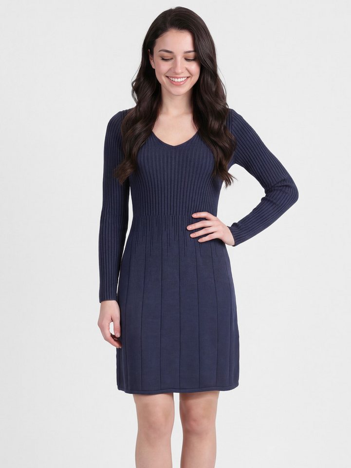 PEKIVESSA Strickkleid Kurzes Ripp-Strickkleid tailliert mit feminin tiefem V-Ausschnitt von PEKIVESSA