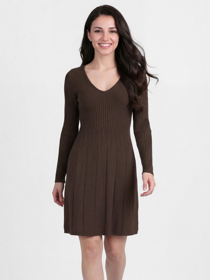 PEKIVESSA Strickkleid Kurzes Ripp-Strickkleid tailliert mit feminin tiefem V-Ausschnitt von PEKIVESSA