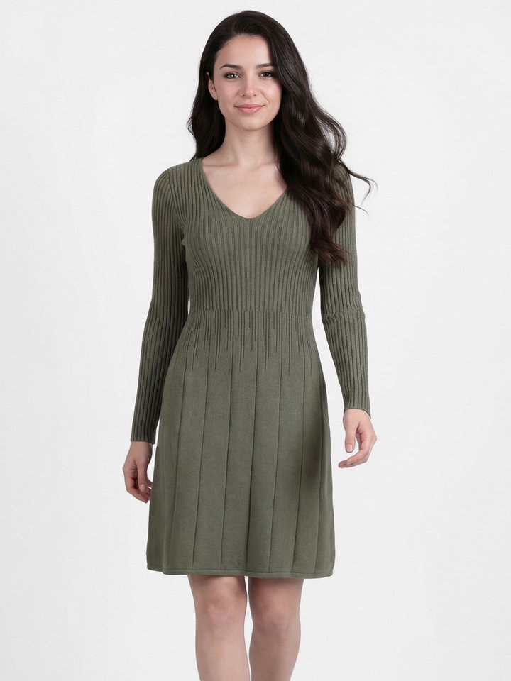 PEKIVESSA Strickkleid Kurzes Ripp-Strickkleid tailliert mit feminin tiefem V-Ausschnitt von PEKIVESSA