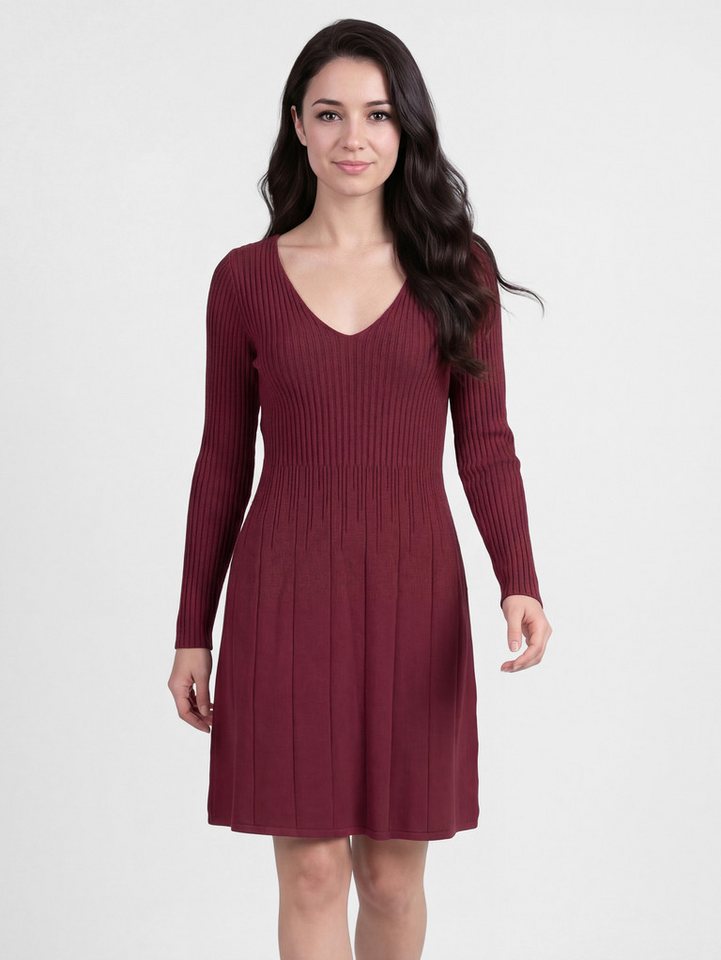 PEKIVESSA Strickkleid Kurzes Ripp-Strickkleid tailliert mit feminin tiefem V-Ausschnitt von PEKIVESSA