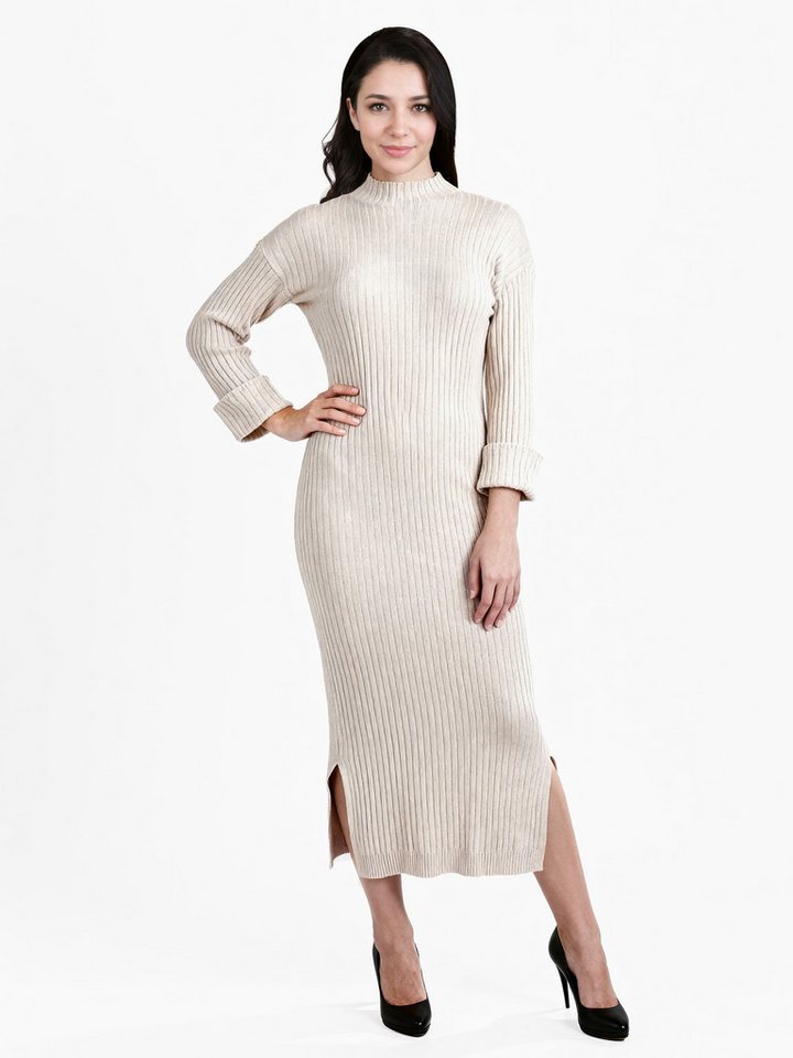 PEKIVESSA Strickkleid Maxikleid mit seitlichem Schlitz weicher Rippstrick figurbetonend geschnitten von PEKIVESSA