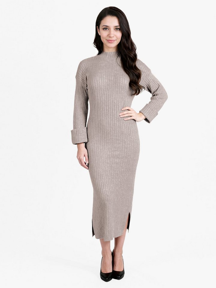 PEKIVESSA Strickkleid Maxikleid mit seitlichem Schlitz weicher Rippstrick figurbetonend geschnitten von PEKIVESSA