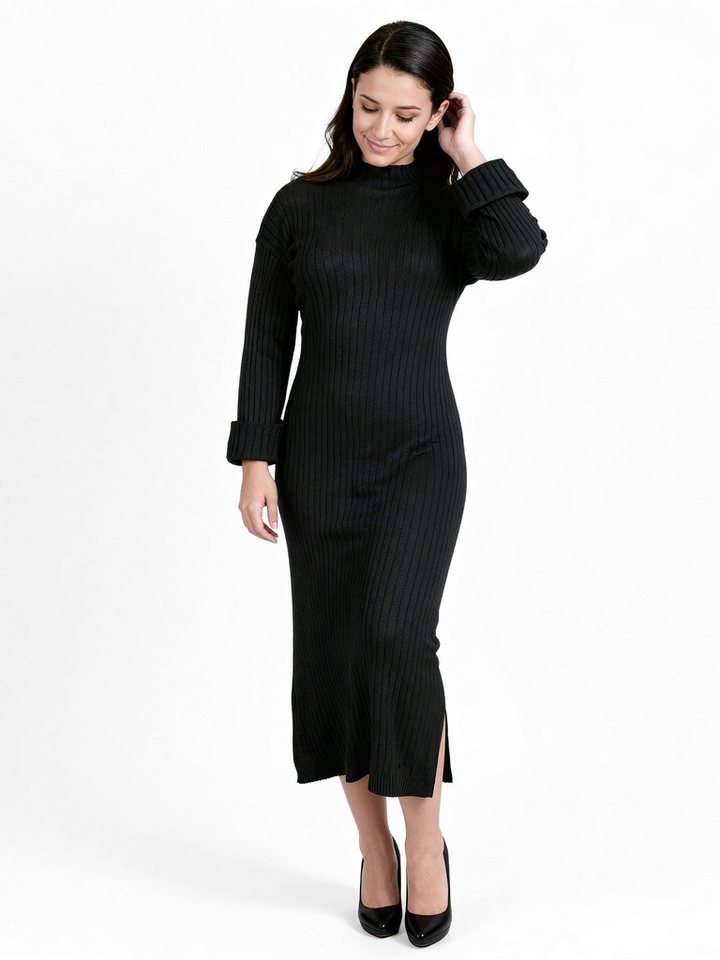 PEKIVESSA Strickkleid Maxikleid mit seitlichem Schlitz weicher Rippstrick figurbetonend geschnitten von PEKIVESSA