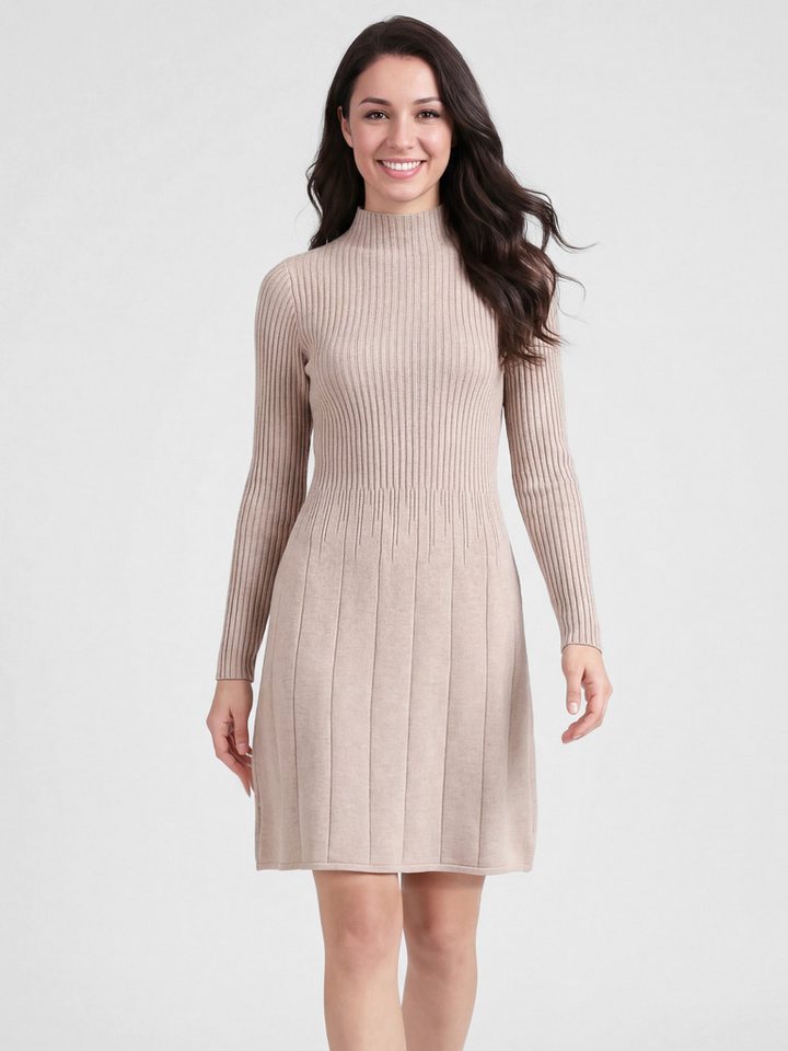 PEKIVESSA Strickkleid Kurzes Rippstrick-Kleid tailliert mit ausgestelltem Rockteil von PEKIVESSA