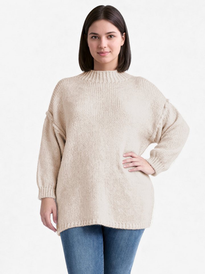 PEKIVESSA Strickpullover Grobstrickpullover mit Rundhalsausschnitt sichtbahre Naht am Ärmel von PEKIVESSA