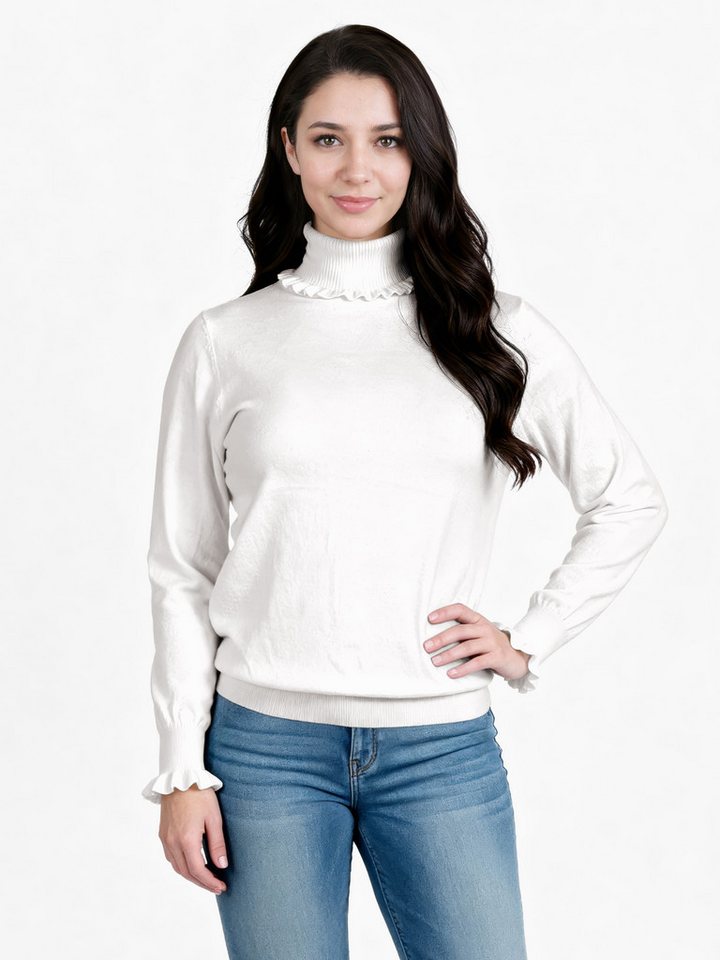 PEKIVESSA Strickpullover Rollkragenpullover mit Volants kuschelweiches Material von PEKIVESSA