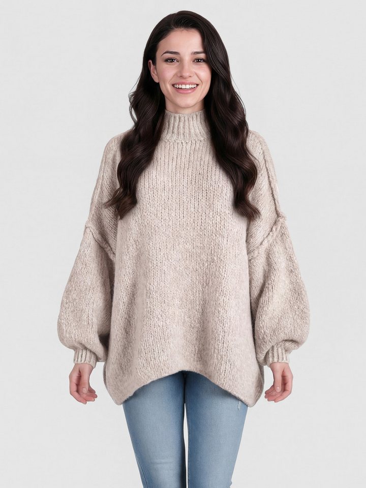 PEKIVESSA Strickpullover Ultra-Oversized Grobstrick-Pullover mit Ziernähten an den Ballonärmeln von PEKIVESSA