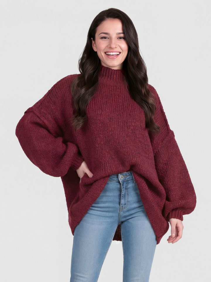 PEKIVESSA Strickpullover Ultra-Oversized Grobstrick-Pullover mit Ziernähten an den Ballonärmeln von PEKIVESSA