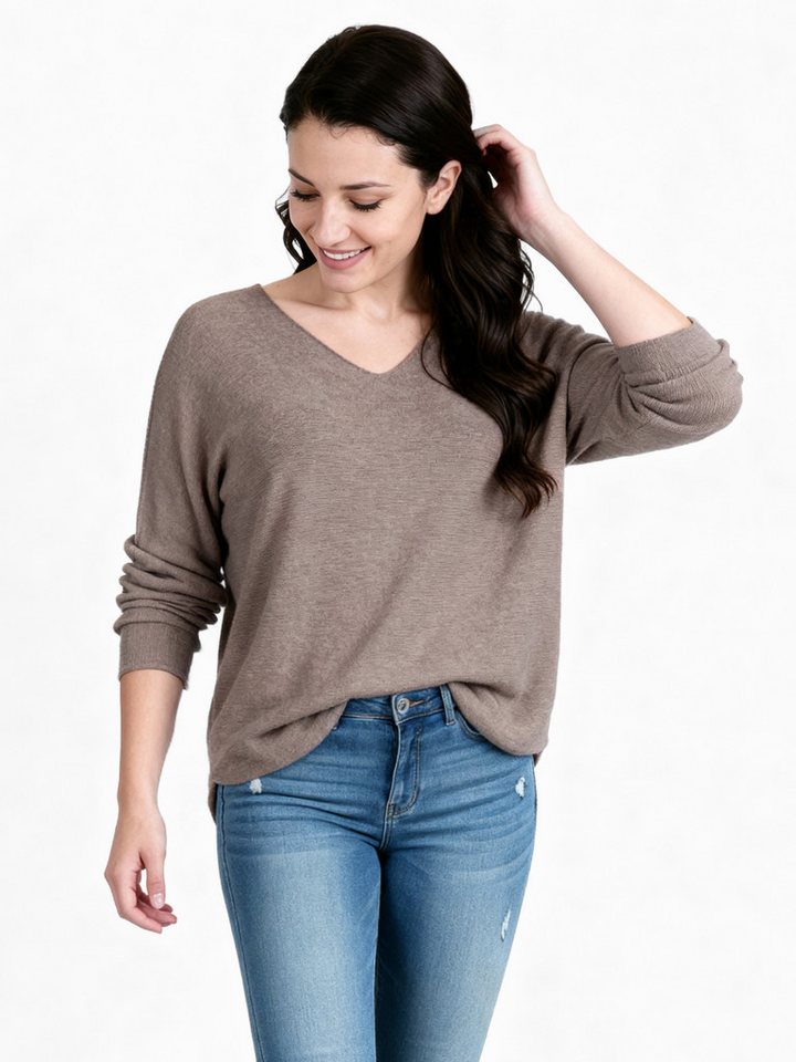 PEKIVESSA Strickpullover V-Ausschnitt-Pullover Langarm Gerader Schnitt, kuschelweich von PEKIVESSA