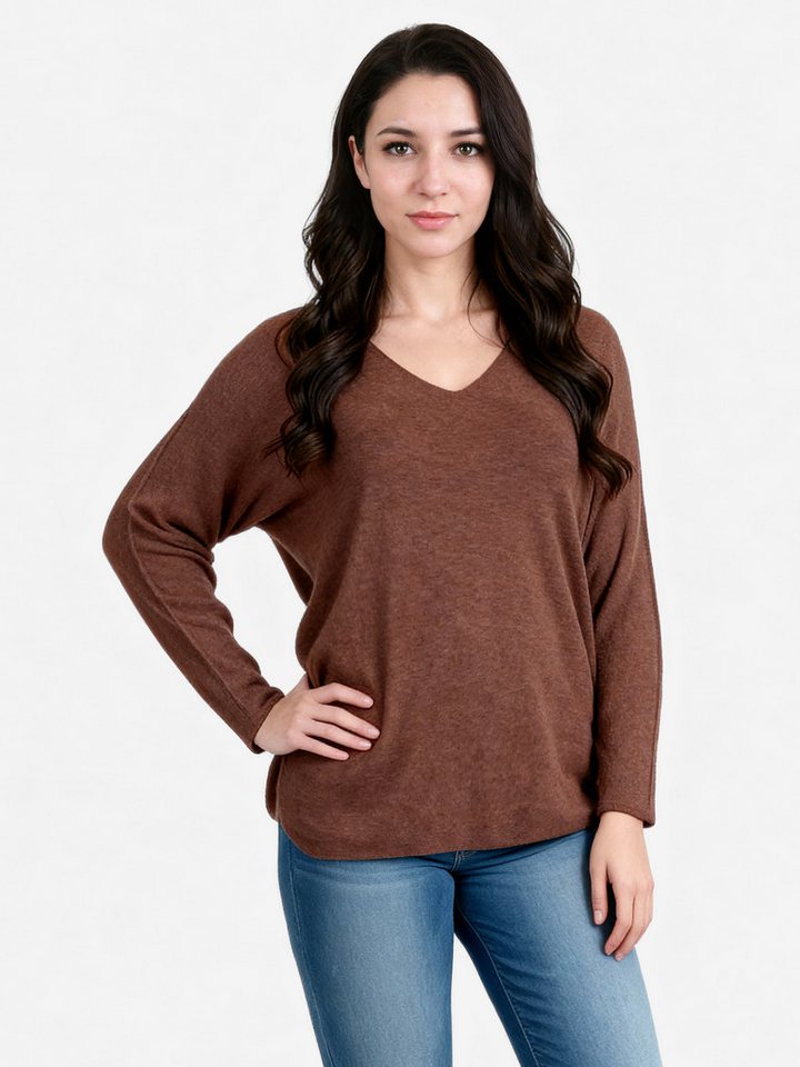 PEKIVESSA Strickpullover V-Ausschnitt-Pullover Langarm Gerader Schnitt, kuschelweich von PEKIVESSA