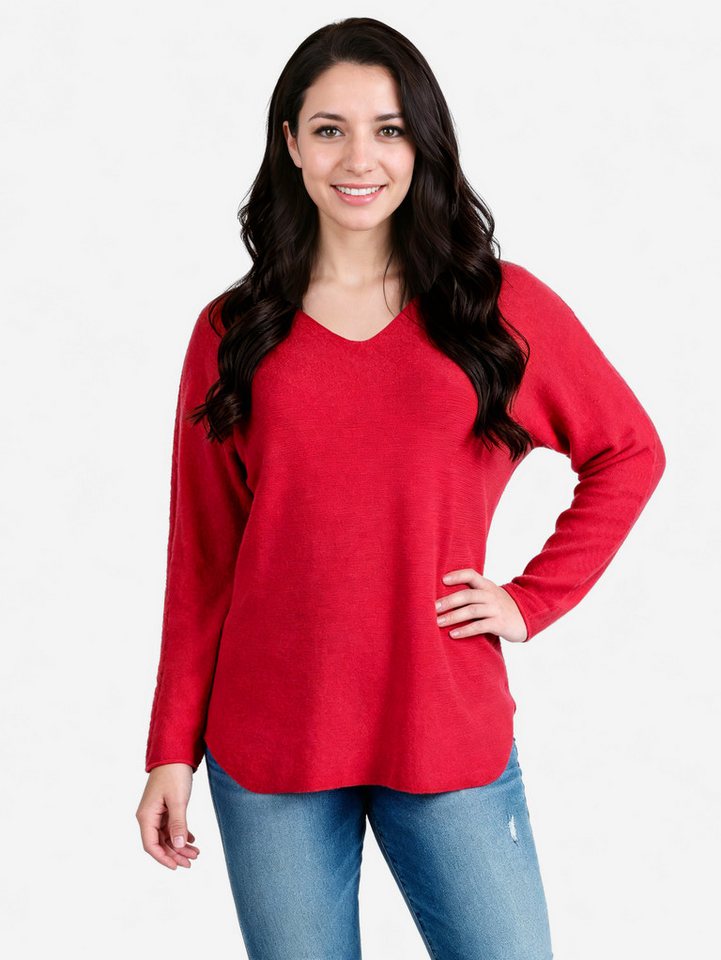 PEKIVESSA Strickpullover V-Ausschnitt-Pullover Langarm Gerader Schnitt, kuschelweich von PEKIVESSA