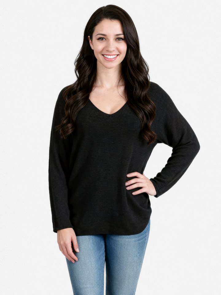 PEKIVESSA Strickpullover V-Ausschnitt-Pullover Langarm Gerader Schnitt, kuschelweich von PEKIVESSA