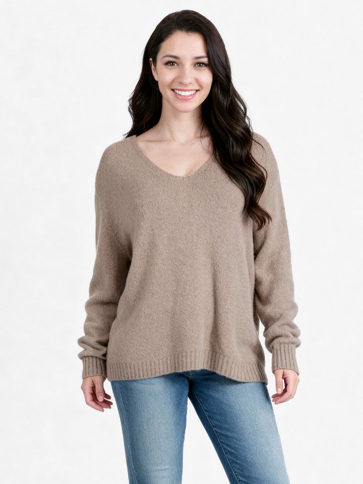PEKIVESSA Strickpullover V-Ausschnitt-Pullover aus Alpaka-Wollmix kuschelweiche Materialmischung von PEKIVESSA