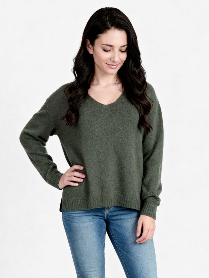 PEKIVESSA Strickpullover V-Ausschnitt-Pullover aus Alpaka-Wollmix kuschelweiche Materialmischung von PEKIVESSA