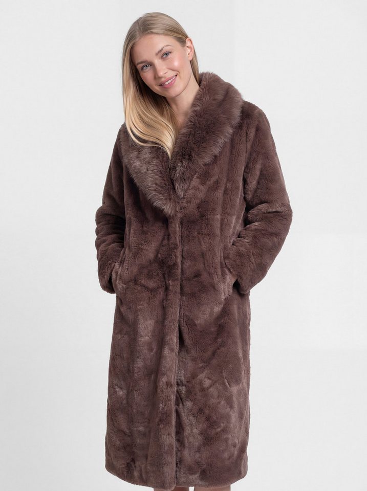 PEKIVESSA Wintermantel Flauschiger Midi-Mantel aus Fellimitat mit elegantem Schalkragen von PEKIVESSA