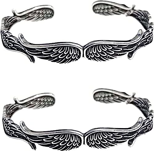 PEKJDS Engel Flügel Vintage Stil Silber Armband, 925 Silber überzogene Schicht Armband einstellbar, Inspiration Guardian Angel Armreif Armbänder für Frauen Männer 2Pcs von PEKJDS