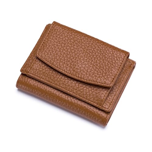 PEKJDS Mini Leder-Brieftasche, weiche Leder-Tasche für Frauen, Faltbare Kurze Brieftasche, kleine Dreifache kompakte Brieftasche mit Münztasche, RFID-Blockierung Kreditkartenhalter (Brown) von PEKJDS