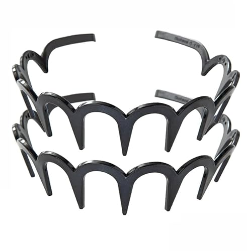 Stirnband Haarbänder für Frauen Männer, vielseitige Welle Stirnbänder Umkehrbare Stirnbänder mit Zähnen, neue U-Form Mode Zahn Haarkamm Stirnband (2PCS-Black, One Size) von PEKJDS