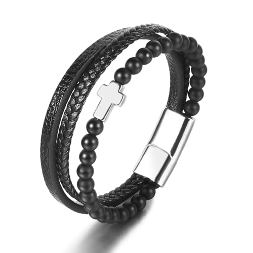 Vulkanstein beruhigende Angst Armband, beruhigende Angst Armband, Multi-Layer Leder geflochtene Perlen Armband, Angst geflochtene Armband für Männer Frauen (B) von PEKJDS
