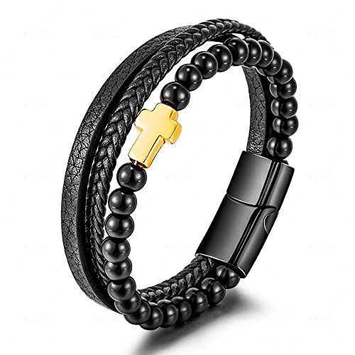 Vulkanstein beruhigende Angst Armband, beruhigende Angst Armband, Multi-Layer Leder geflochtene Perlen Armband, Angst geflochtene Armband für Männer Frauen (D) von PEKJDS