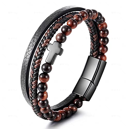 Vulkanstein beruhigende Angst Armband, beruhigende Angst Armband, Multi-Layer Leder geflochtene Perlen Armband, Angst geflochtene Armband für Männer Frauen (E) von PEKJDS