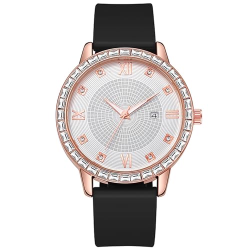 PEKLOKIW Herrenuhren Automatik,Für Damen mit hoch aussehendem Studentendiamant, britische Uhr, Uhr mit -Römermuster, Silikonarmband, Kalender für Damen (C, One Size) von PEKLOKIW