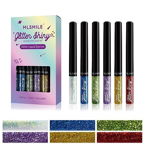 Farbige Eyeliner flüssig | Eyeliner-Lidschatten 6 Farben,Langlebiger Glitzer-Lidschatten, wasserfester schimmernder Eyeliner, Augenglitter für Party-Festival-Augen-Make-up Pekmar von PEKMAR