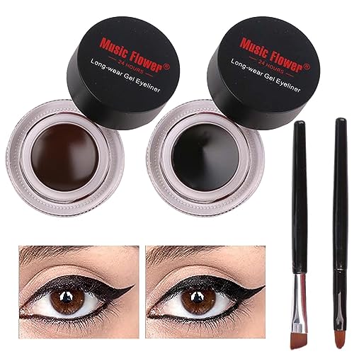 Gel-Eyeliner - Schwarzer und brauner Gel-Eyeliner | Langlebiges Eyeliner-Set, wischfester Farb-Eyeliner mit 2 Pinseln für Mädchen Pekmar von PEKMAR