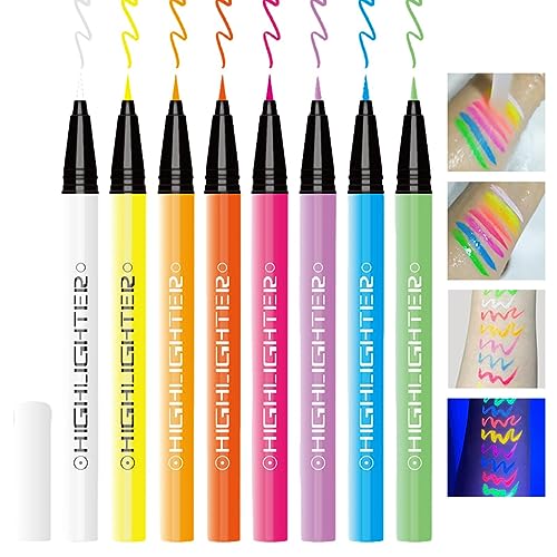 UV-Eyeliner-Set | Flüssiger Eyeliner, wischfest, wasserfest, 8 Farben - Farbiger Eyeliner für Halloween-Kostüme, Feiertage, Geburtstage, Maskeraden, Gesichtsbemalung, Körperbemalung Pekmar von PEKMAR