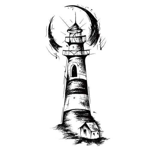10 Bilder Temporäre Tattoos Temporäre Tätowierung Aufkleber Des Wasserdichten Tätowierung Aufklebers Schwarz Weiss-Leuchtturm von PEKNUX