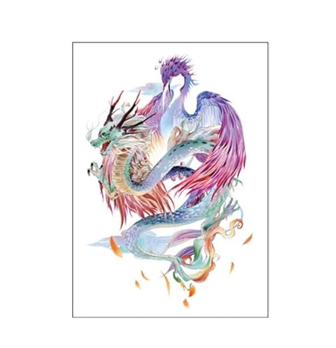 2 pcs Fake Tattoos Abstrakte Persönlichkeit Chinesischer Winddrache Und Phönix Temporäre Tätowierung Dauerhafte Schulter Zurück Wasserdichte Männer Und Frauen Persönlichkeit Tattoo Aufkleber von PEKNUX