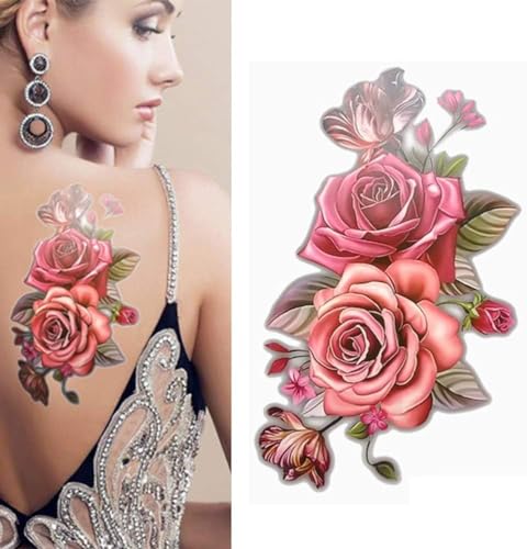 5 Bilder Groß Rose Blume Temporäre Tattoos Wasserdicht Tätowierung Sexy Pfingstrose Temporary Tattoos Körperkunst Aufkleber Arm Tattoos Sticker Für Frauen Und Mädchen von PEKNUX