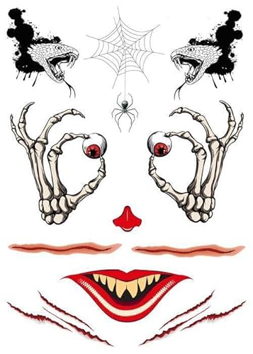 5 Blatt Halloween-Requisiten, Party, Temporäre Tattoo-Aufkleber, Atmosphäre, Maskerade, Party, Blutige Narben, Gefälschte Tattoos von PEKNUX