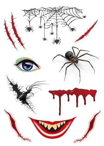 5 Blatt Halloween-Requisiten, Party, Temporäre Tattoo-Aufkleber, Atmosphäre, Maskerade, Party, Blutige Narben, Gefälschte Tattoos von PEKNUX
