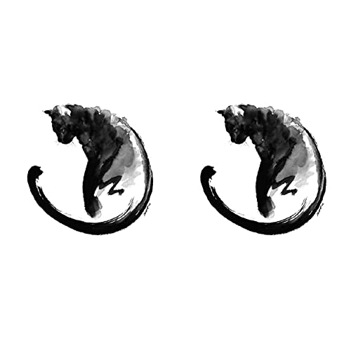 5 pcs Fake Tattoos Aquarell Schwarze Katze Tier Niedlich Temporäre Tätowierung Wasserdicht Männer Und Frauen Anti-True Handgemalte Literatur Und Kunst Kleine Frische Aufkleber von PEKNUX