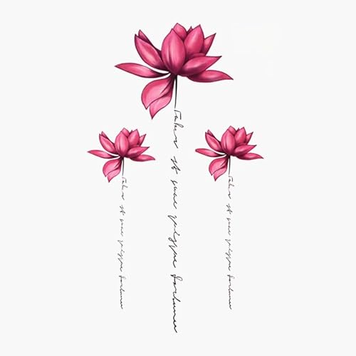 5 pcs Fake Tattoos Handgemaltes Großes Bild Rosa Lotus Brief Aufkleber Zurück Schöne Temporäre Tätowierung Lotusblume von PEKNUX