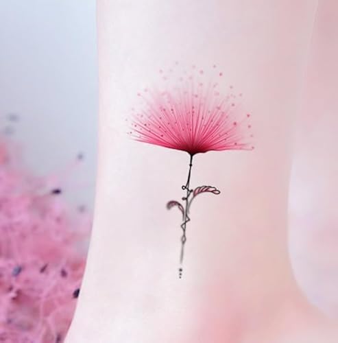 5 pcs Fake Tattoos Liebe Albizia Julienne Blume Temporäre Tätowierung Kleine Frische Künstlerische Rosa Samtblume Knöchel Wasserfester Aufkleber von PEKNUX