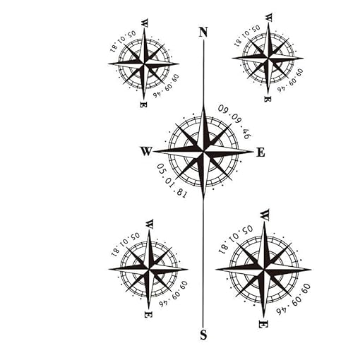 5-teiliger temporärer Kompass-Kräuter-Tattoo-Aufkleber für Männer und Frauen wasserdicht langlebig Arm-Simulations-Tattoo semi-permanent kann nicht abgewaschen werden von PEKNUX