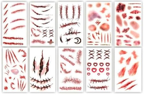 Halloween-Tattoo-Aufkleber, Gefälschte Narbenaufkleber, Gefälschte Wundaufkleber, Party-Make-Up, Temporäre Tattoos von PEKNUX