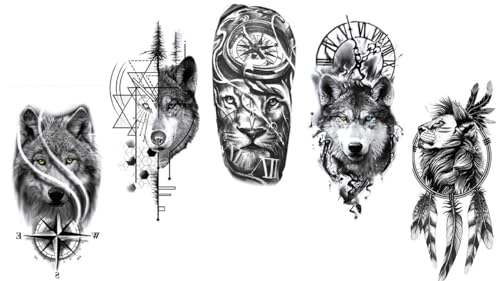 Löwen Temporäre Tattoos Wolf Temporäre Tattoos Arm Temporäre Tattoos Fake Temporäre Tattoos 5 Bögen Männer Tattoos von PEKNUX