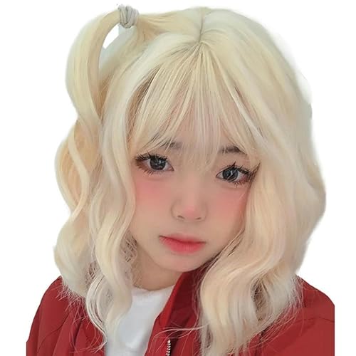 Perücke Für Frauen Mit Kurzen Haaren, Milchtee-Gold, Lazy-Woll-Locken, Simuliertes Kurzes Lockiges Haar, Volle Kopfbedeckung von PEKNUX