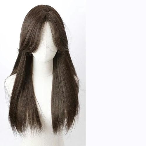 Perücke Für Frauen Mit Langem Lockigem Haar, Glattem Haar, Vollem Haarband, Mittelscheitel-Pony, Großen Wellen, Leicht Gelockter Ganzperücke von PEKNUX