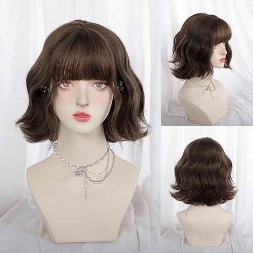 Perücke Weiblich, Volle Kopfbedeckung, Kaltbraun, Kurzes Lockiges Haar, Wolle, Lockiges Kurzes Haar, Natürlich Und Realistisch Perücke Weiblich, Volle Kopfbedeckung, Kaltbraun, Kurzes Lockiges Haar, Wolle, Lockiges Kurzes Haar, Natürlich Und Realistisch von PEKNUX