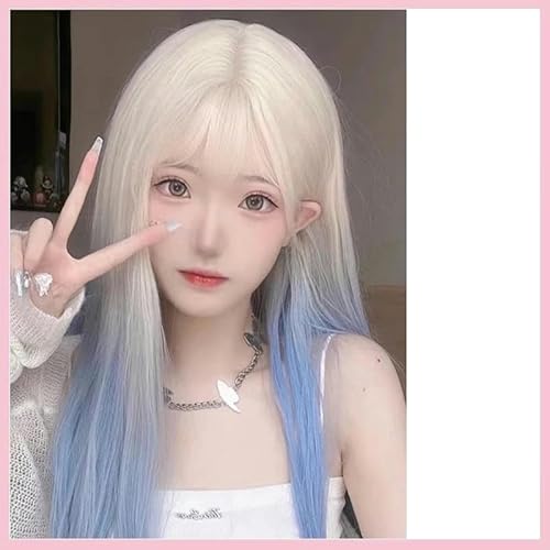 Perücke Weibliche Highlights Dunst Blau Grau Temperament Frauen Volle Kopfbedeckung Langes Glattes Haar Simulation Perückenset Perücke Weibliche Highlights Dunst Blau Grau Temperament Frauen Volle Kopfbedeckung Langes Glattes Haar Simulation Perückenset von PEKNUX